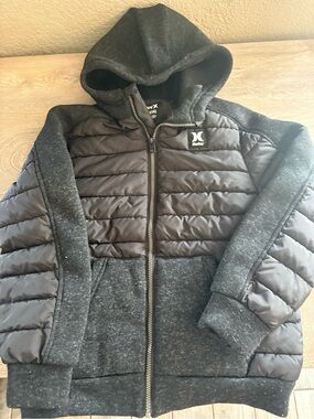 Hurley Kids Black Quilted Hoodie Jacket with Heathered Panels